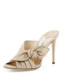 Keely Suede Bow 100mm Slide Sandal, Sand