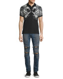 Vintage Dirty Slim-Fit Moto Denim Jeans, Blue