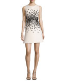 sleeveless embellished structured crepe dress, light shale