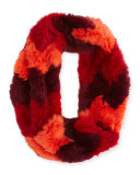 Chevron Sheared Rabbit Fur Infinity Scarf, Red