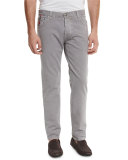 Five-Pocket Straight-Leg Denim Jeans, Gray