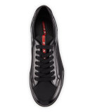 Nylon & Patent Leather Low-Top Sneaker, Black
