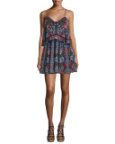 Sleeveless Popover Mini Dress, Border Floral