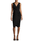 Sleeveless Draped Stretch Crepe Sheath Dress