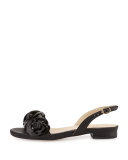 Ida Flower Flat Slingback Sandal, Black