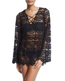 Noah Crocheted Tunic Coverup, Black/Gold