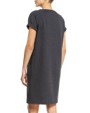 Rolled-Sleeve Jewel-Neck Shift Dress, Volcano