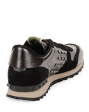 Rockrunner Metallic-Insert Leather Sneaker, Gunmetal