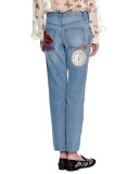 Icon Embroidered Boyfriend Ankle Jeans, Indigo