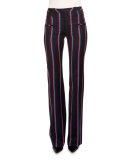 Serge Zip-Front Striped Pants, Navy/Tango