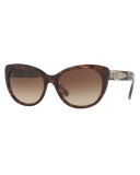 Check-Trim Cat-Eye Sunglasses, Havana