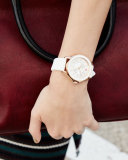 Cape White Silicone Strap Watch with Pink Topaz Dial Markers, Rose Golden