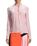 Velvet Half-Zip Long-Sleeve Pullover, Bubble Gum