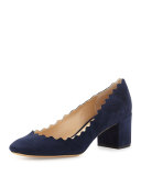 Scalloped Suede Ballerina Pump, Blue Lagoon