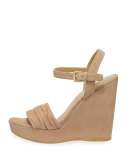 Sundraped Suede Platform Wedge Sandal, Med. Beige