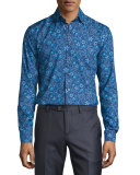 Floral-Print Sport Shirt, Blue