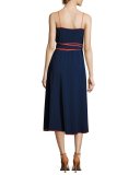 Grotto Contrast-Trim Wrap Slip Dress, Navy
