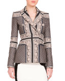 Alexandria Double-Breasted Mixed-Print Jacket, Navy