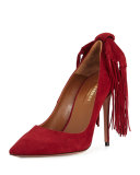 Fringe Tie Suede 105mm Pump, Pomegranate