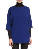 Side-Button Half-Sleeve Tunic, Prussian Blue