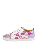 Gondolastrass Lip-Print Low-Top Sneaker, White/Pink