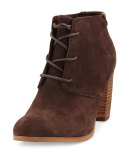 Lunata Suede Lace-Up Ankle Boot, Chocolate