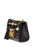 Padlock Studded Leather Shoulder Bag, Black/Multi
