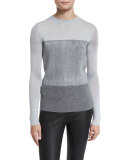 Marissa Colorblock Crewneck Wool Top, Light Gray