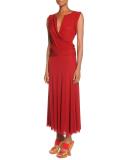 Drape-Front Drop-Waist Dress, Brick Red