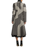 Patchwork Tweed Double-Breasted Coat, White/Black