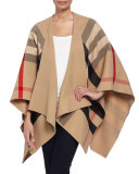 Charlotte Check-To-Solid Wool Cape, Camel