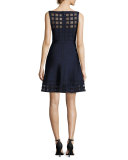 Sheer Grid Combo Dress, Blue