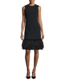Ostrich-Hem Sleeveless Shift Dress, Black