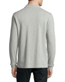 Long-Sleeve Oxford Polo Shirt, Gray Melange