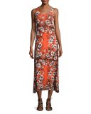 Sleeveless Mixed Lace-Print Long Dress, Multi