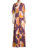 Floral-Print Long Caftan Maxi Dress, Desert Flower