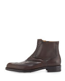 Wing-Tip Leather Lace-Up Boot, Brown
