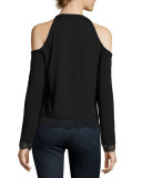 Cold-Shoulder Lace-Trim Crop Top
