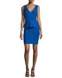 Sleeveless V-Neck Peplum Bandage Dress, Bright Blue