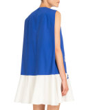 Sleeveless Bicolor Star-Print Dress, Klein Blue