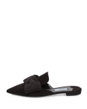 Suede Bow Mule Flat, Black (Nero)