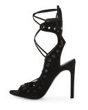 Deanna Lace-Up Suede Sandal, Black
