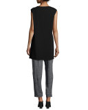 Cap-Sleeve Long Jersey Tunic, Black  