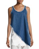 Sleeveless Knotted Denim Boxy Top, Blue