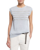 Sleeveless Monili-Striped Top, Light Blue