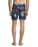 Moorea Soccer-Turtle Printed Swim Trunks, Navy