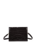 Crocodile Small Clutch Bag, Black Shiny