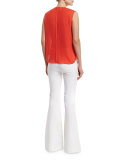 Sleeveless Draped Silk Top, Blood Orange