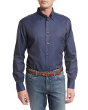 Tonal Glen Plaid Sport Shirt, Steel Blue