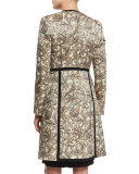 Long-Sleeve Floral-Print Topper Coat, Ivory/Gold